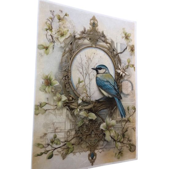 Reispapier Blauwe Vogel A4