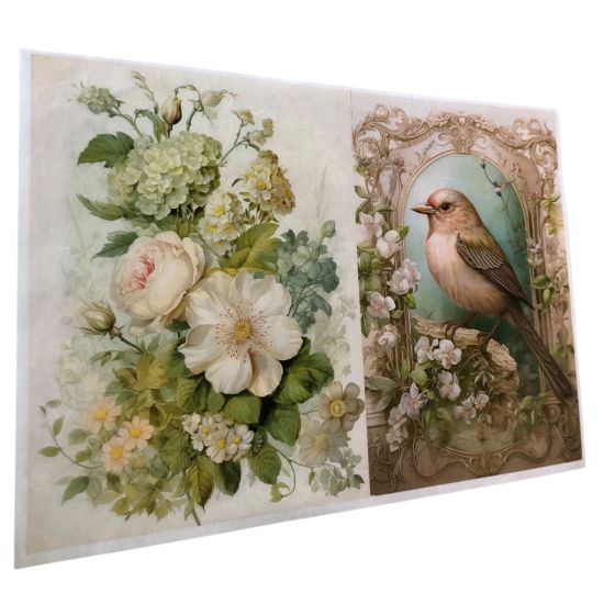 Reispapier Vogel /Bloemen A4