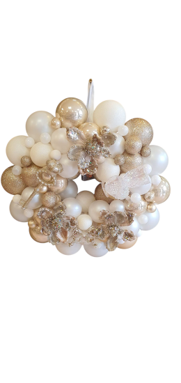 Kerstkrans wit met champagne kleur