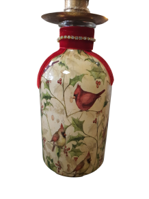 Glazen potje vogels  met kaarsenhouder