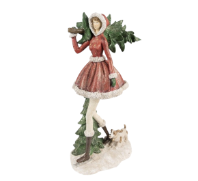 Beeld Meisje 25x17x43 cm Rood Groen Polyresin Kerstdecoratie