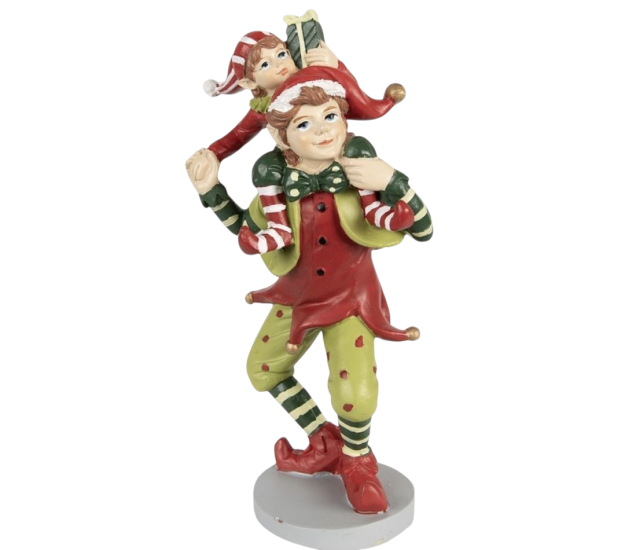 Kerstdecoratie Beeld Elf 19 cm Rood Groen Polyresin