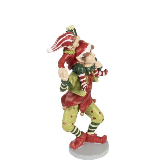 Kerstdecoratie Beeld Elf 19 cm Rood Groen Polyresin