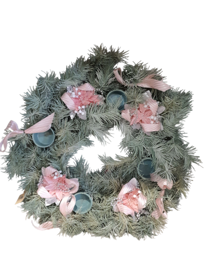 Kerstdecoratie krans met theelichtjes