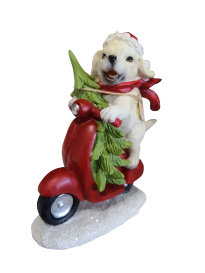 Kerstdecoratie hond op scooter