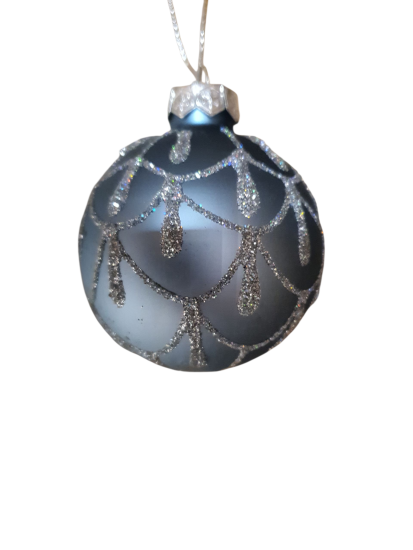 Kerstbal blauw met zilverkleurige blingbling 6 cm 