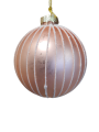 Roze kerstbal met witte strepen 7 cm