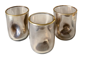 3 theelichtjes taupe met goudrand