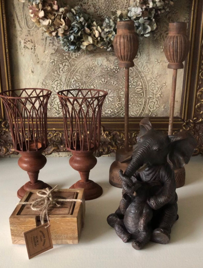 Houten kaarsenhouder set