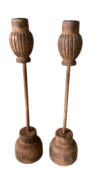 Houten kaarsenhouder set