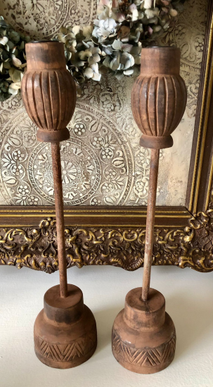 Houten kaarsenhouder set