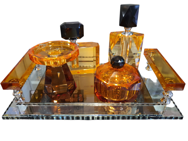 5 Delige crystal Orange Black  glass set colmore