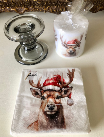 Kadoset herten met kerstmuts