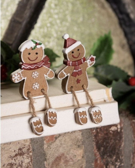 Clayre & Eef Kerstdecoratie Gingerbread man en vrouw7x2x13