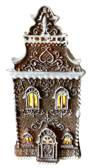 Gingerbread house met LED 12x11x25 cm Bruin