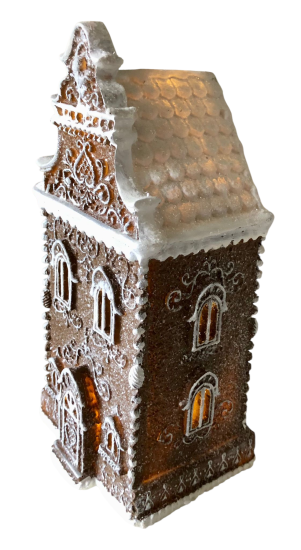Gingerbread house met LED 12x11x25 cm Bruin