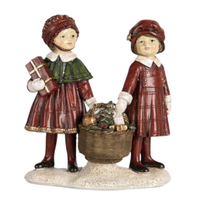 Kerstdecoratie Beeld Kinderen 11x6x12 cm Rood Kunststof