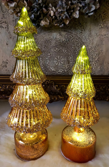 Set draaiende glazen kerstboompjes