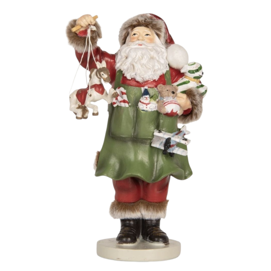 Clayre & Eef Beeldje Kerstman 13x9x23 cm Groen