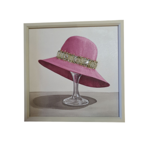 Wanddecoratie roze hoed op standaard