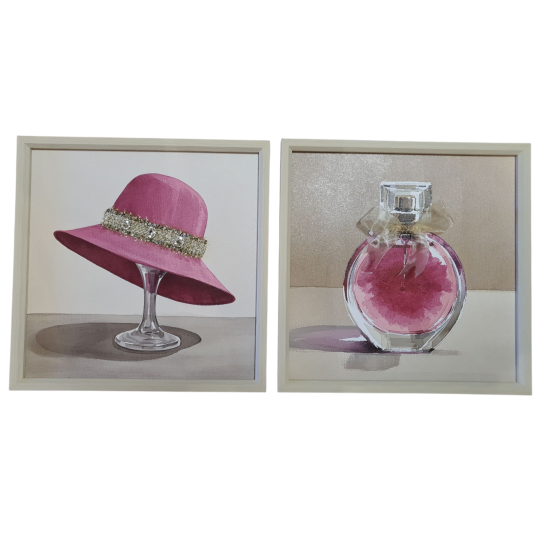 Wanddecoratie roze parfumfles