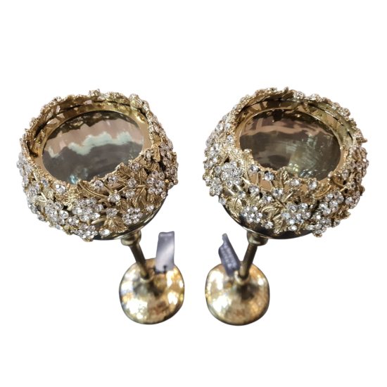 J-Line theelichthouder Viane - metaal/glas - goud/brons - medium