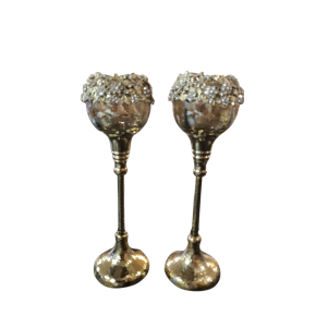 J-Line theelichthouder Viane - metaal/glas - goud/brons - medium