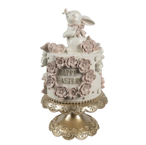 Clayre & Eef Decoratie Beeld Taart Ø 18x32 cm Wit Roze