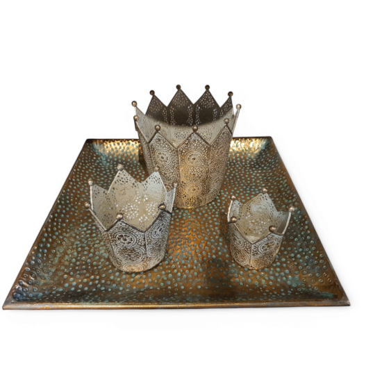 Dienblad met 3 theelichtjes metaal