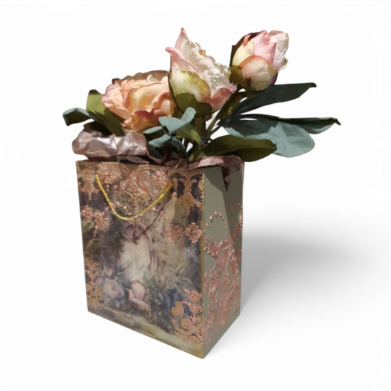 Houten tasje met kunstbloemen