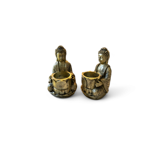 Buddha theelichthouder goud/zwart