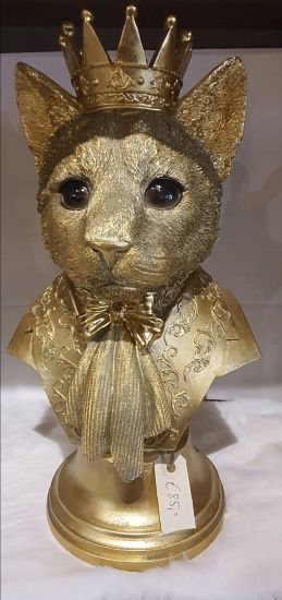 Kat op voetstuk met kroon goud