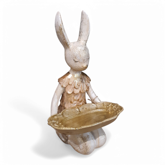 Haas gehurkt met dienblad 